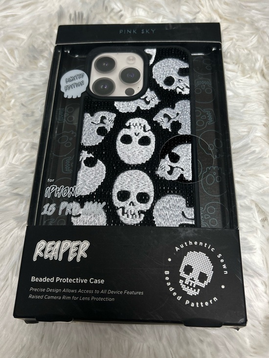 Pink Sky Other - Pink Sky Limited Edition Reaper Skull Beaded iPhone 15 Pro Max Case Nwt Nib